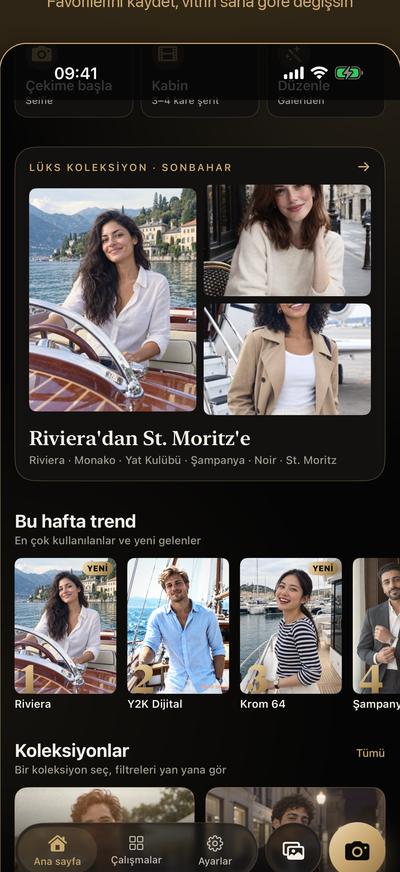 FaceFantasy vitrini: lüks koleksiyon kartı ve bu haftanın trend filtreleri listesi.